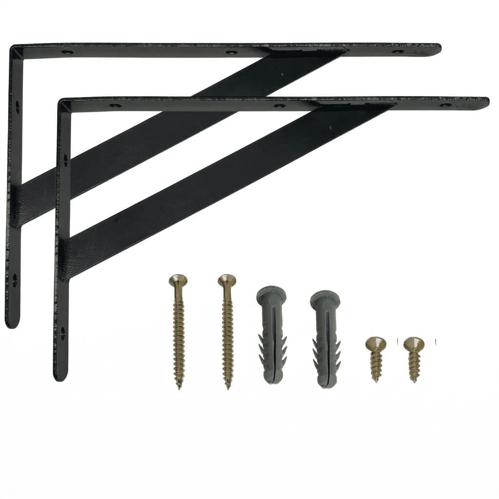 1 Par de Suporte Prateleira 30cm Reforçado Cantoneira Aço Preto Mão Francesa Com Bucha e Parafuso