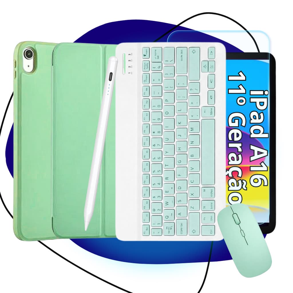 Kit Para iPad A16 (11º Geração) Capa Smart+ Película + Caneta Touch Stylus