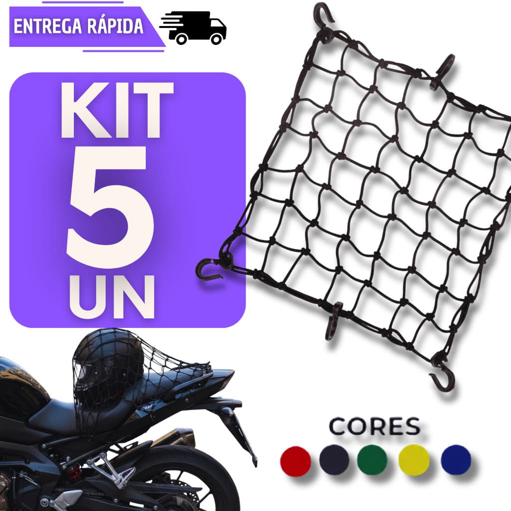 Kit 5 Rede Elástica Para Moto Capacete Tipo Aranha Com 6 Ganchos Redinha Acessório
