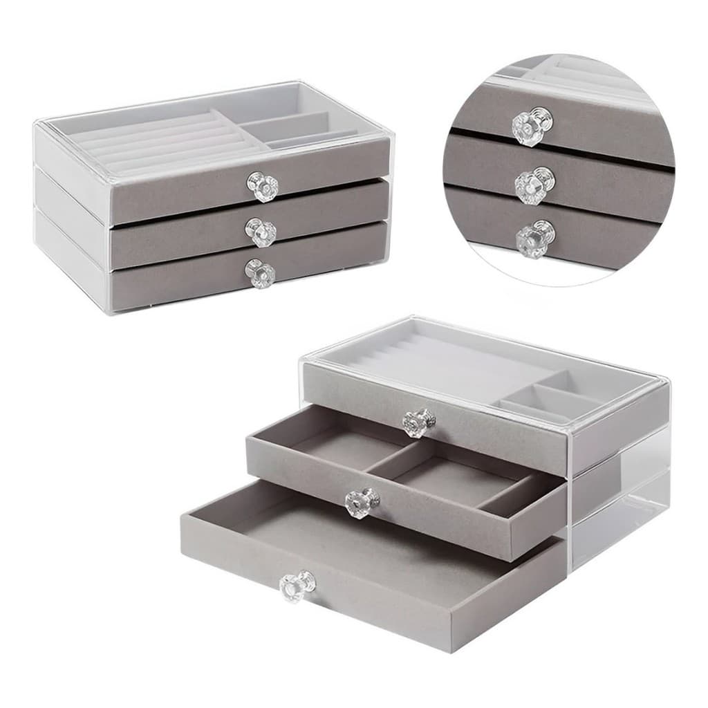 Porta Jóias Decorativo 3 Gavetas 23x14x10xcm em Madeira e Acrílico