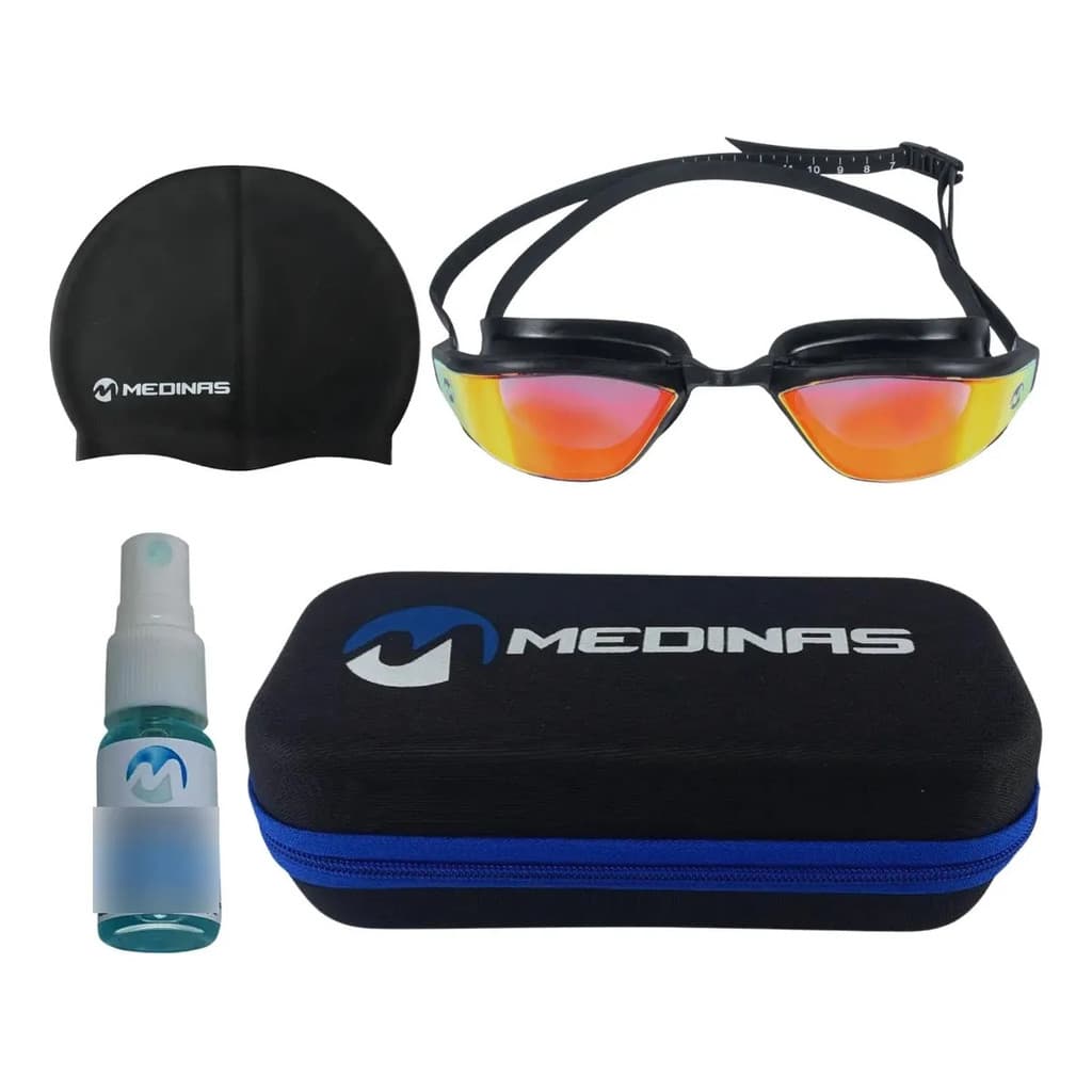 Óculos Natação Rayvision + Case Medinas + Touca Silicone M + Spray