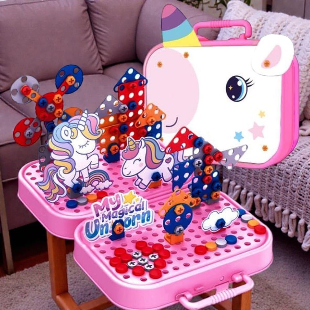 Kit maleta educativa montagem infantil unicórnio brinquedo criativo aprendizado educativo