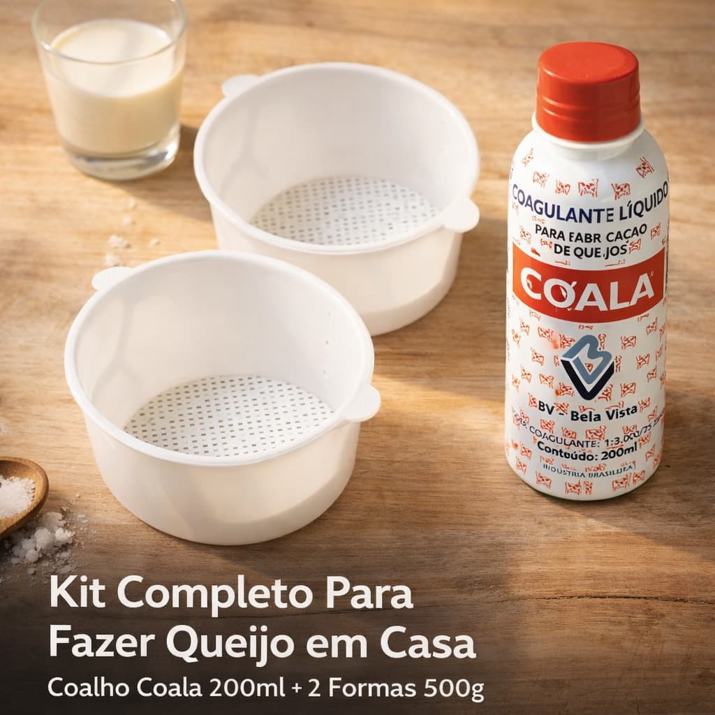 Kit Queijo Minas Caseiro Coalho Coala + 2 Formas - Faça Queijo Minas em Casa