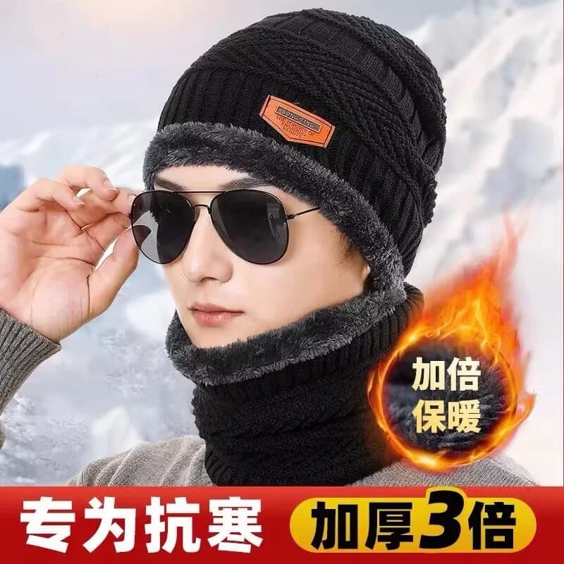 Chapéu masculino inverno juventude quente engrossado malha chapéu de lã versão coreana na moda forro de lã outono invern