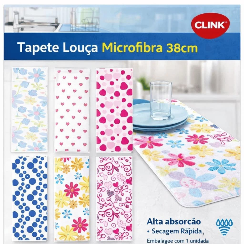 Tapete para Louça 38x34,5cm Microfibra Absorvente - Clink / Cozinha Escorredor Secagem