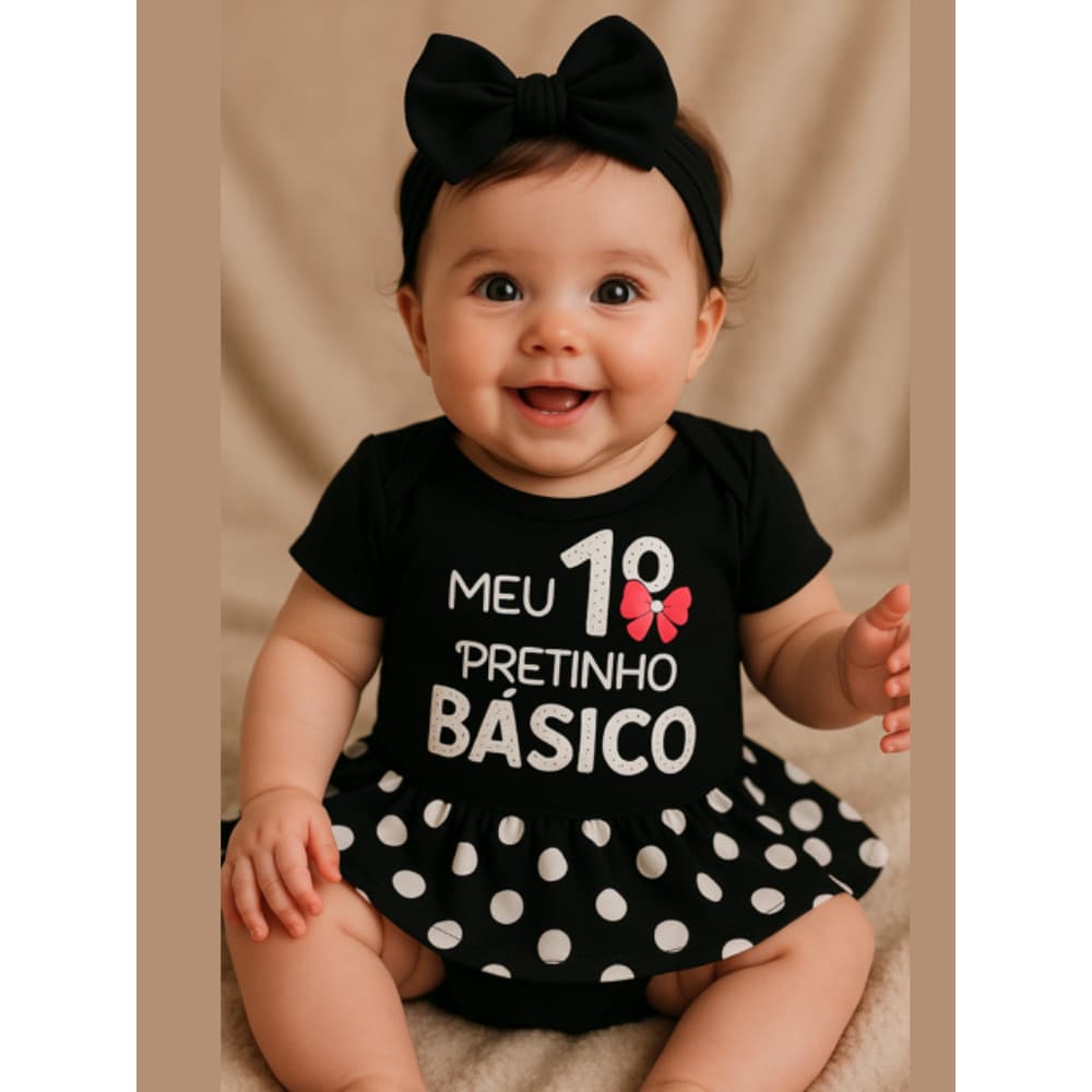 Body Infantil Bebê Temático Menina Pretinho Básico Promoção