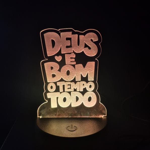 Luminária LED 16 Cores Decorativa 3D Tema Em Deus é bom com Controle Remoto