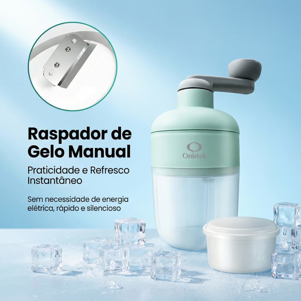 Raspador de Gelo Manual Triturador Maquina de Raspadinha Portátil Rotativo ABS Inox ,Para Drinks e Coquiteis ON-LD024