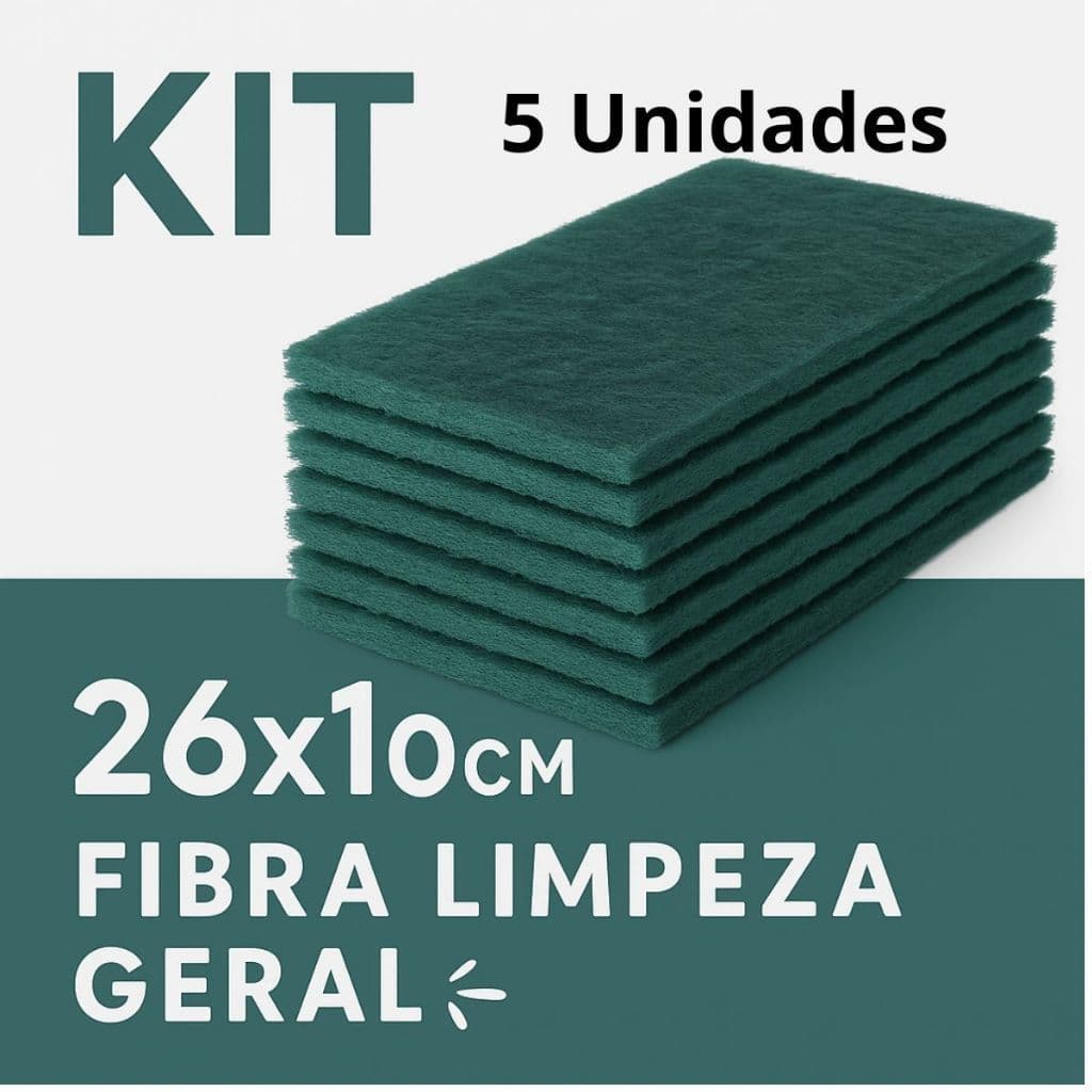 Kit 5 Unidades Fibra Limpeza Geral Verde 26cm × 10cm – Multiuso para Piso Parede Bancada Uso Para Casa Profissional