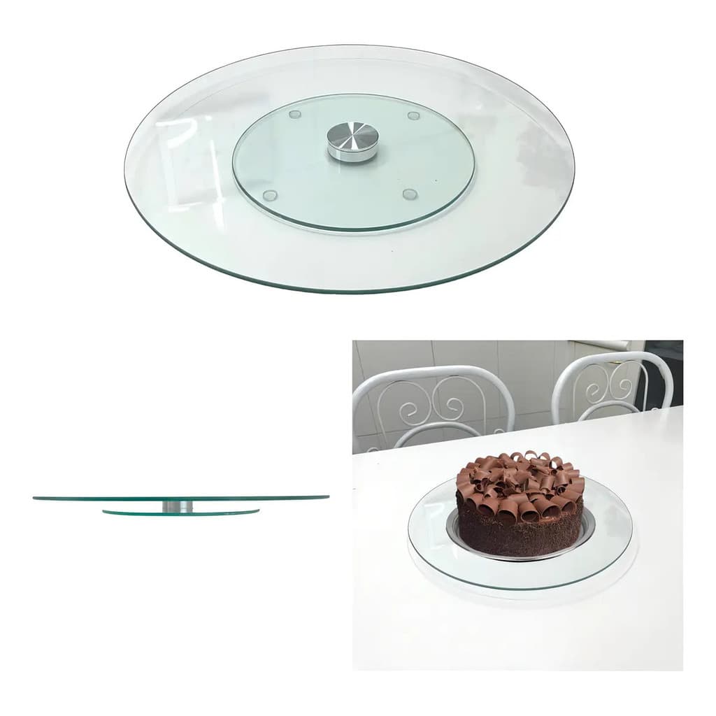 Centro De Mesa Giratório Vidro 30cm Transparente Top Útil Decorativo
