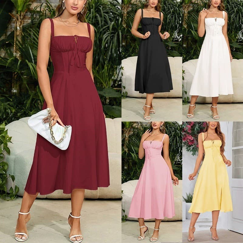 Vestidos Femininos Streetwear Cintura Fina Osso De Peixe Em Forma De Cordão Renda Saco Peito Suspender