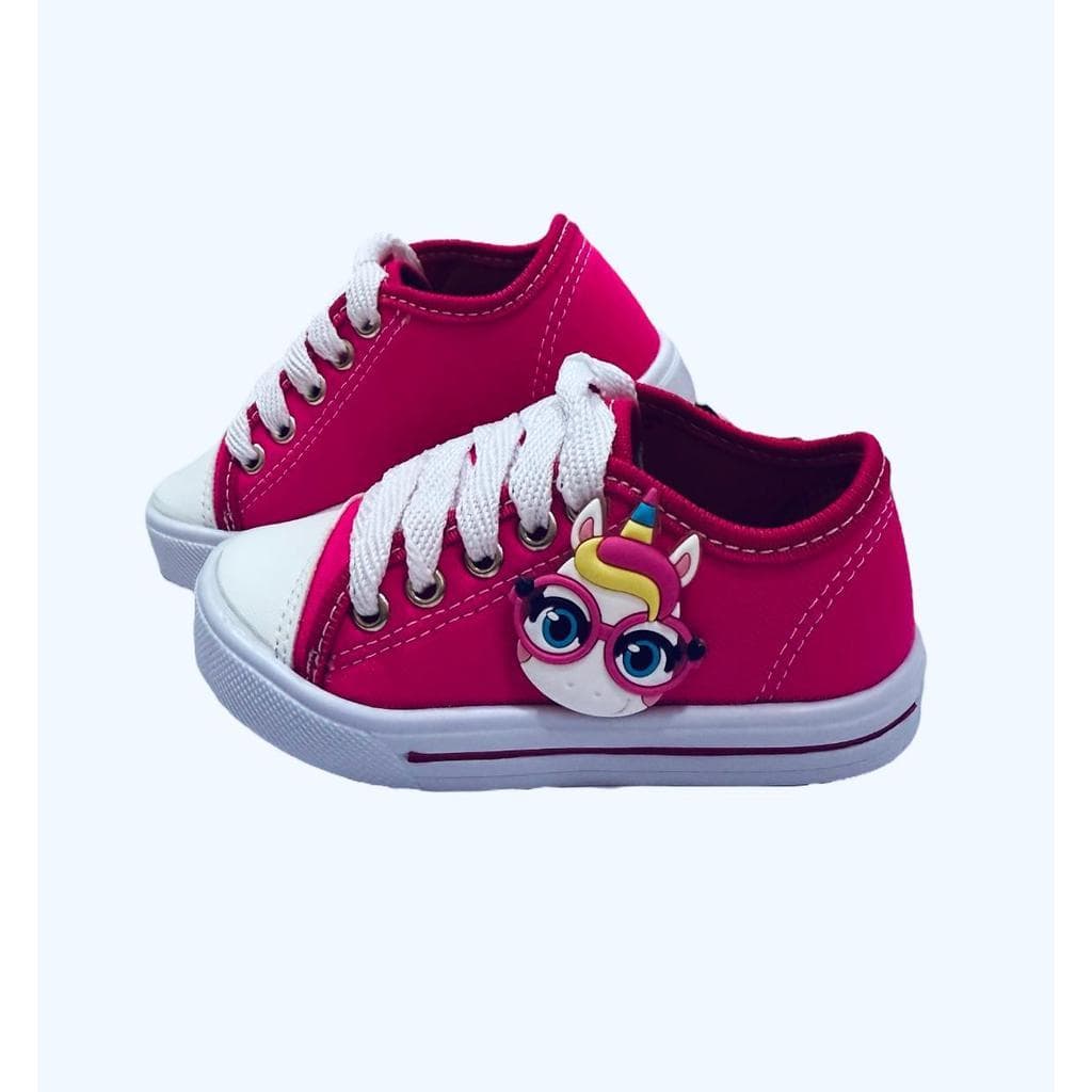 Tênis Infantil Menina Pink com Aplique Unicórnio Fofo Confortável Casual Escolar