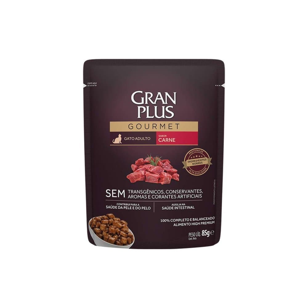 Ração Úmida GranPlus Sachê Gourmet Carne para Gatos Adultos