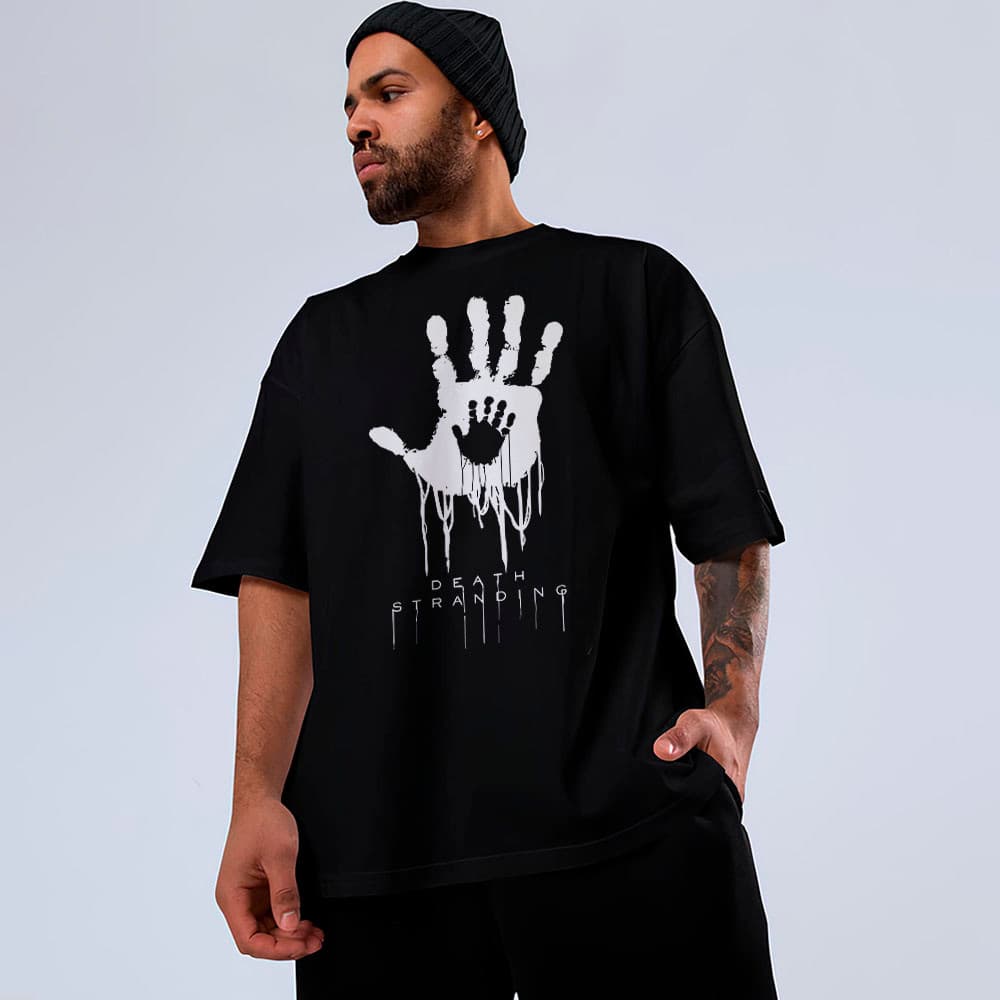 Camiseta Básica e Oversized Algodão Death Stranding Logo Mão Game Art