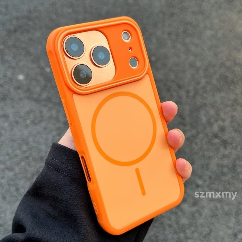 AG Capa De Telefone Magnética De Silicone Laranja Fosco Adequada Para IPhone 17 16 15 14 13 12 Pro Max 17PRO Corning Pro