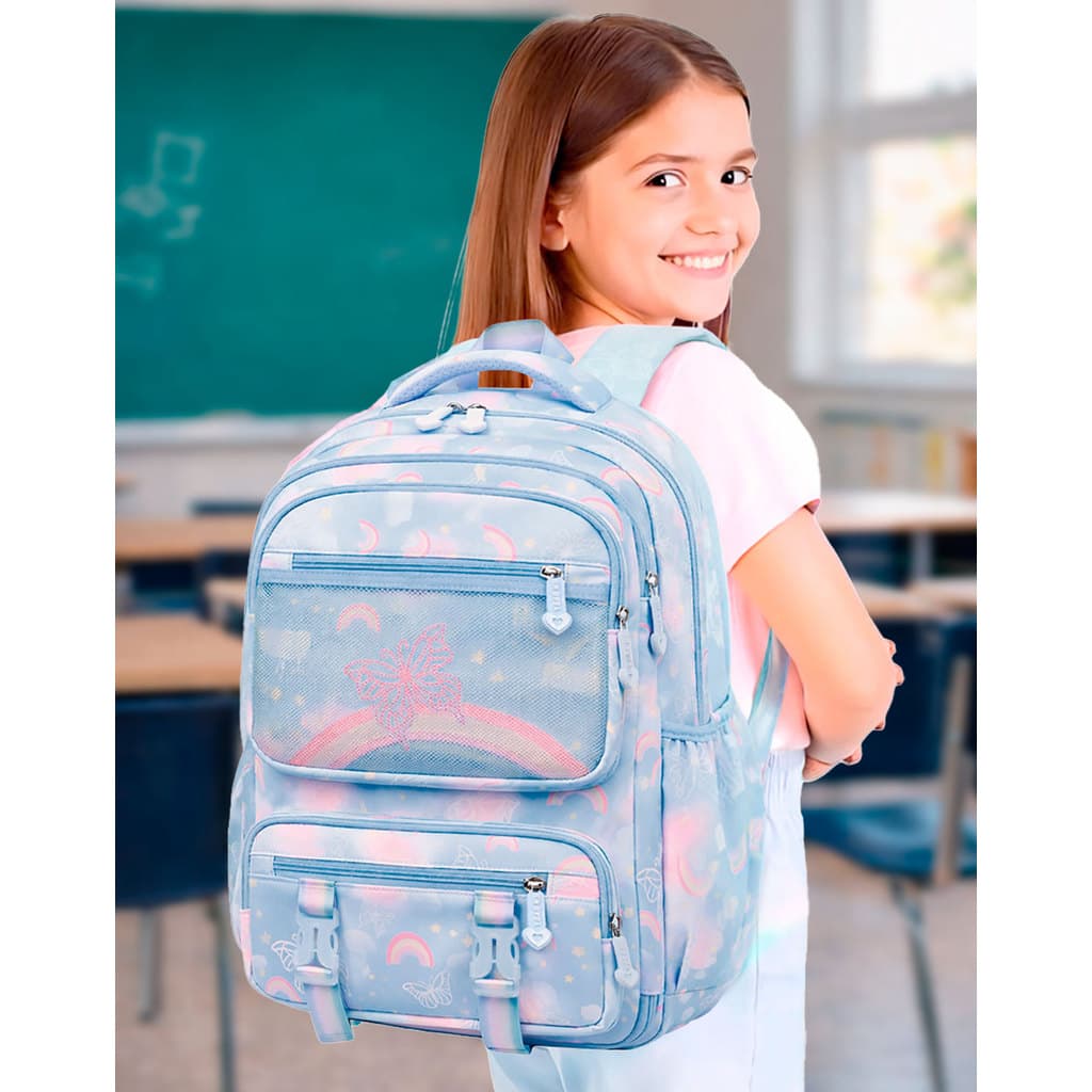 Mochila Escolar De Costas Espaçosa Estojo Fichario Abertura 180° Juvenil