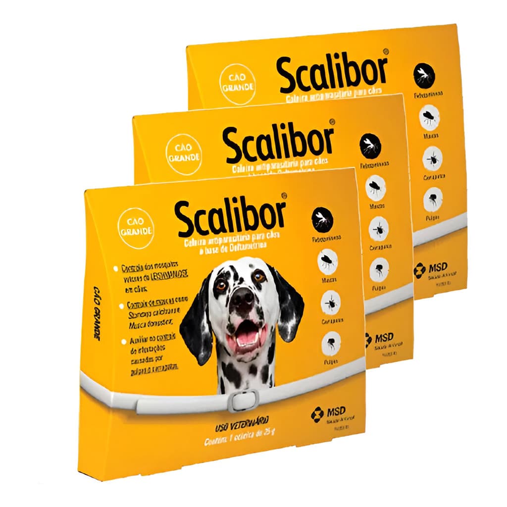 Kit 3 Coleira Scalibor 65cm Leishmaniose Antipulgas Msd