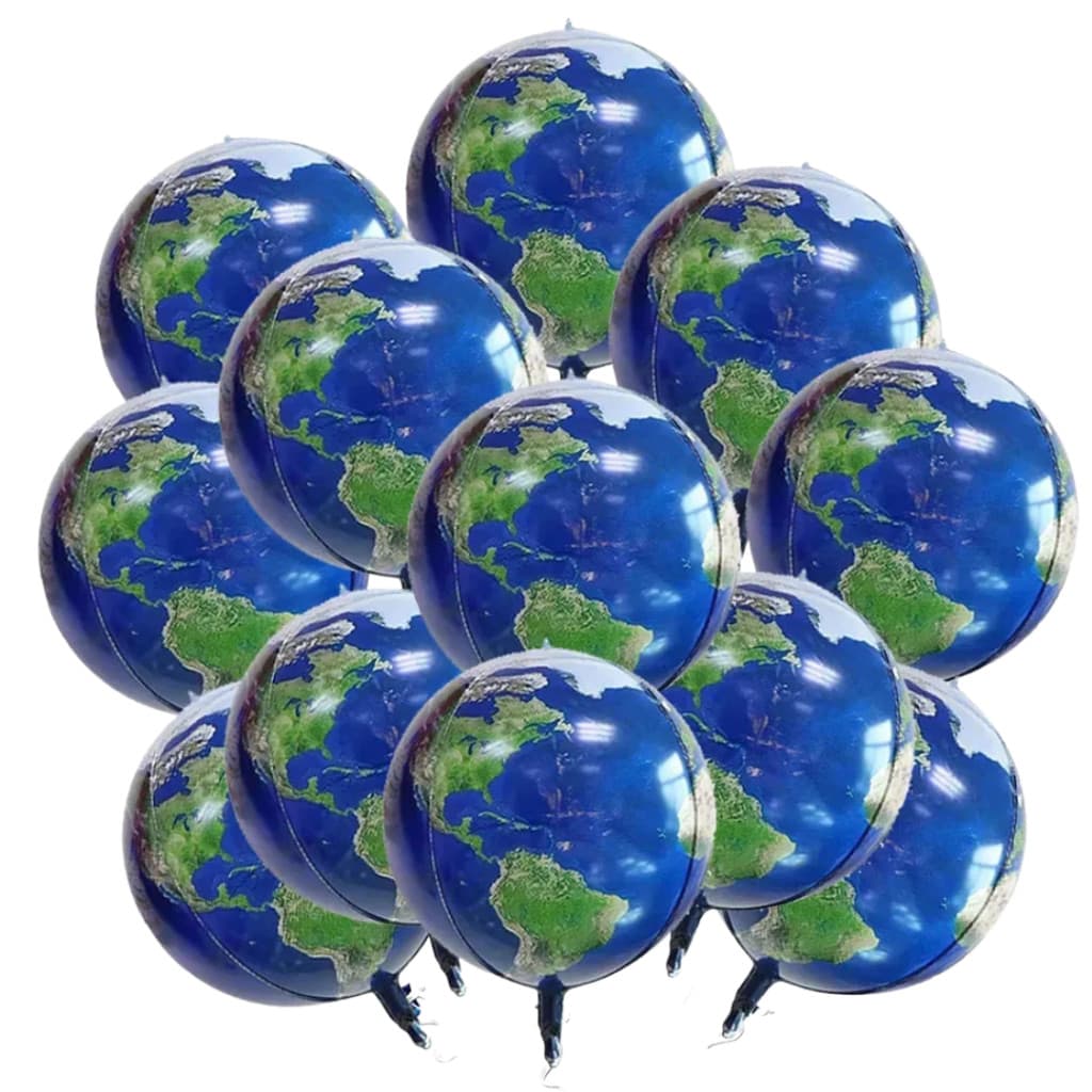 Kit Balão Metalizado Planeta Terra Globo 4D 22 Polegadas 55cm Festa Decoração