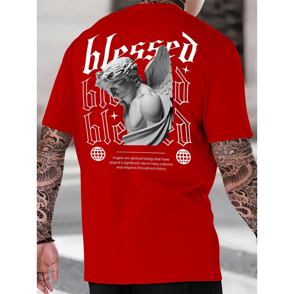 Camiseta Masculina Streetwear Camisa Algodão Blessed Anjo Casual