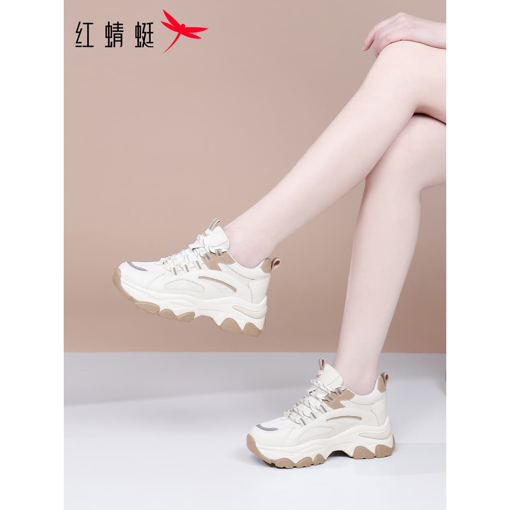 Libélula vermelha sapatos femininos primavera outono novo estilo sapatos femininos de sola grossa aumentando esportes ca
