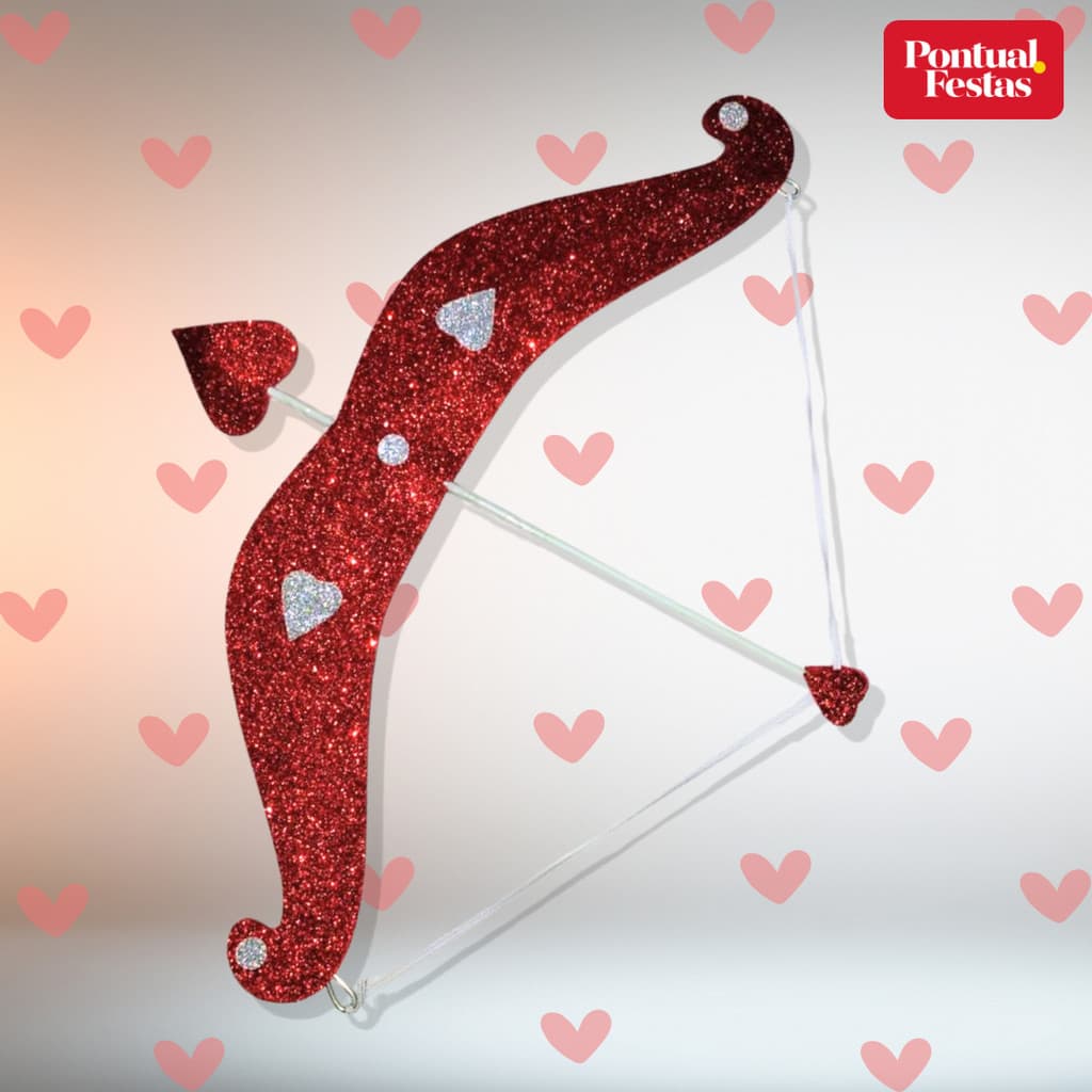 Arco de Cupido Vermelho com Flecha e Glitter 42cm