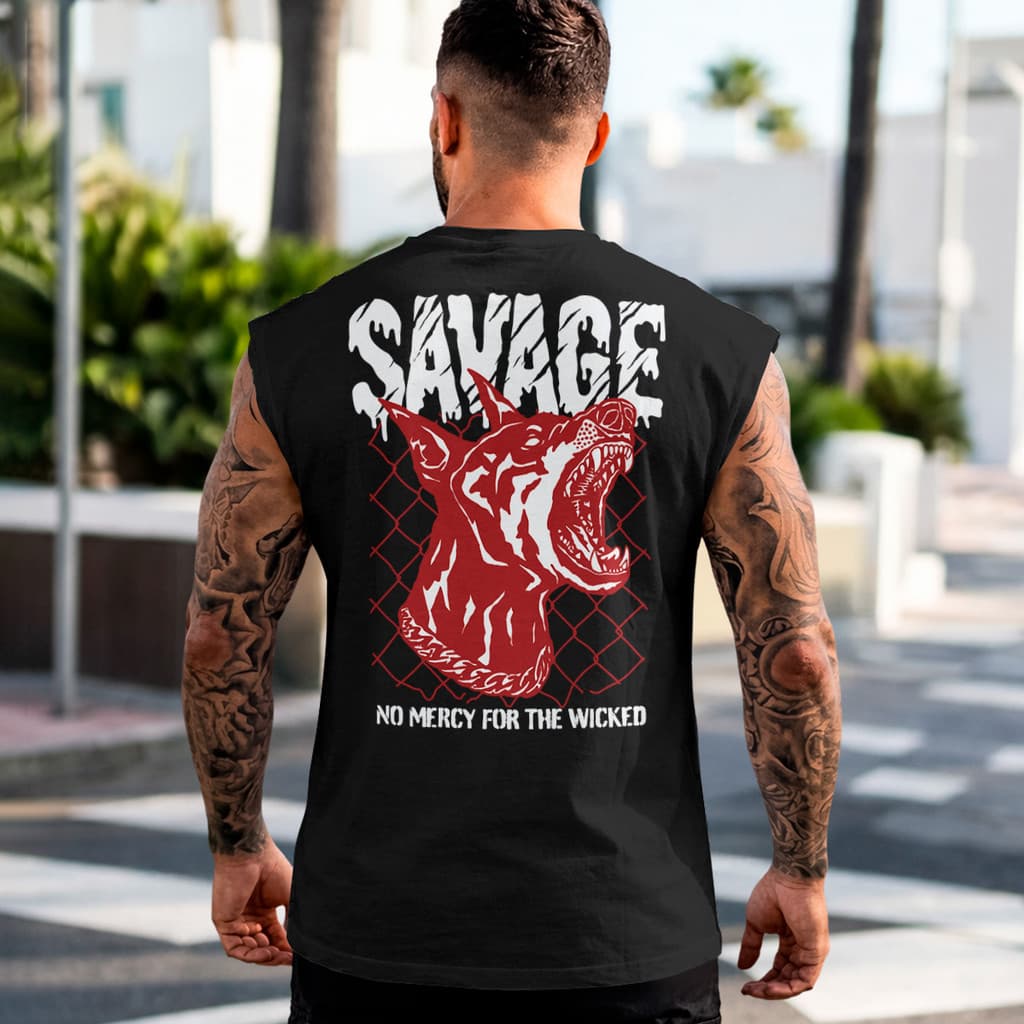Camiseta Regata Machão Masculina 100% Algodão Estampa Cachorro Savage Dog Streetwear Rock