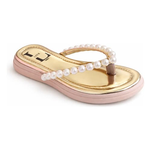 Sandalia Rasteira Chinelo Infantil Menina Dourada Perola