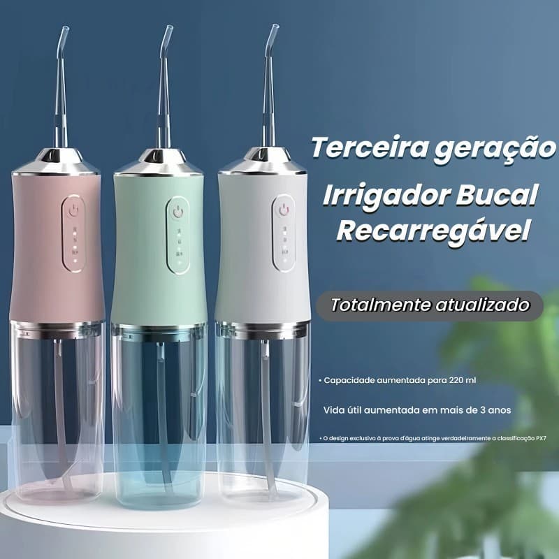 Irrigador Dental Oral Portátil Fio Dental Elétrico Aparelho Ortodôntico Limpeza Profunda Recarregável 220ml