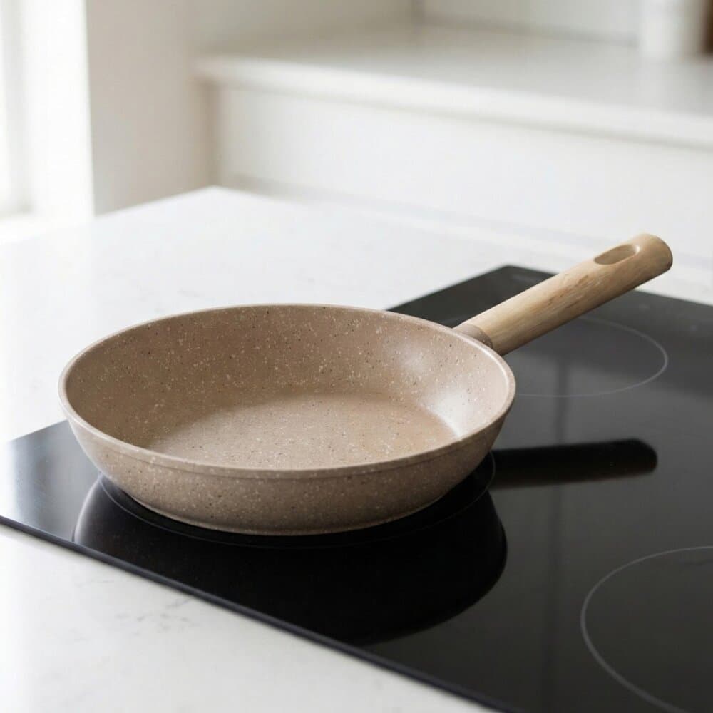 Frigideira 20cm Antiaderente Indução Marble Cabo de Madeira Panela Frigideira Cozinha