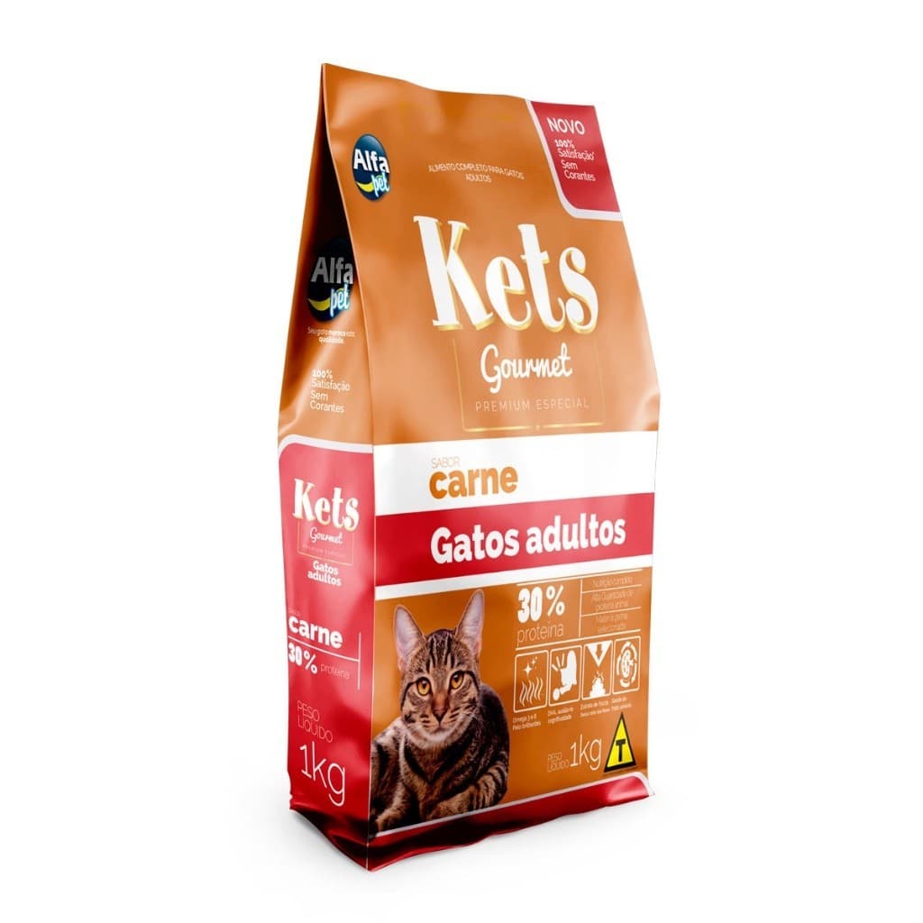 Ração KETS Gourmet para Gatos Sabor Carne Pacote 1kg Gatos Adultos