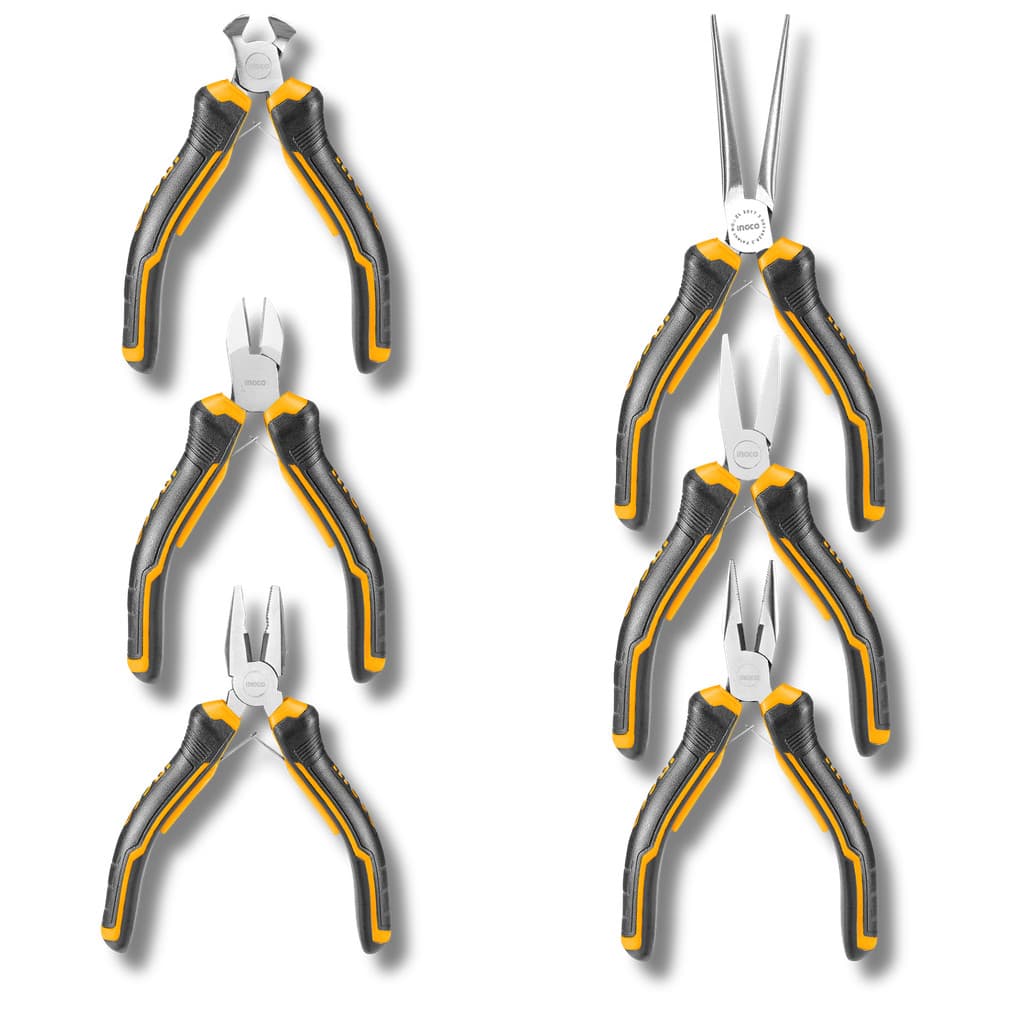 Jogo Alicates INGCO 6 Peças Mini 4,5” Corte Bico Universal 115mm HMPS06115 Precisão CrV Profissional