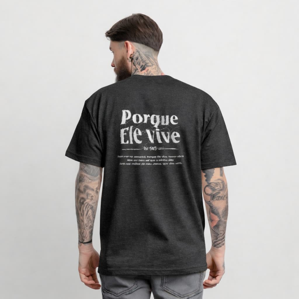 Camiseta T-Shirt camisa PLUS SIZE  100% Algodão Estampada Porque Ele Vive Estilo Casual