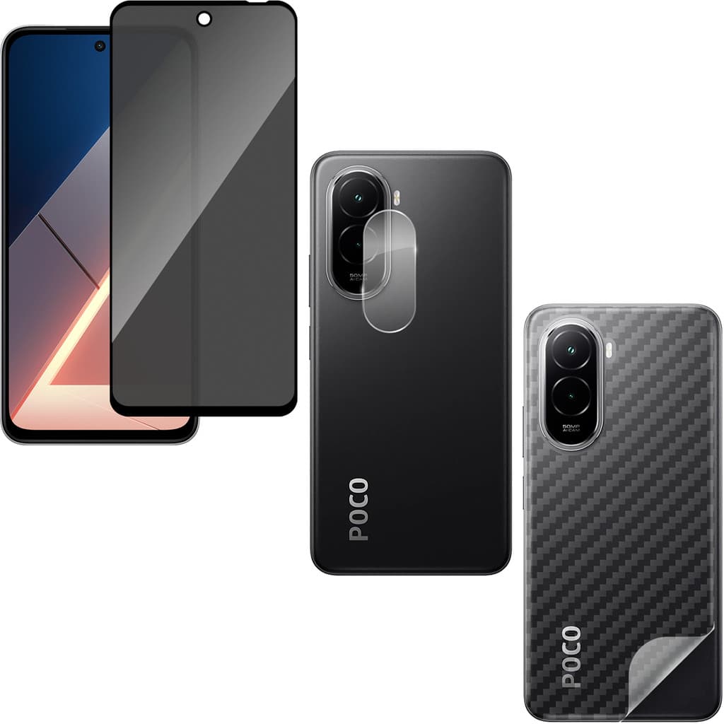 Película Vidro Privacidade + Película Câmera Vidro + Película Traseira P/ Xiaomi Poco M7