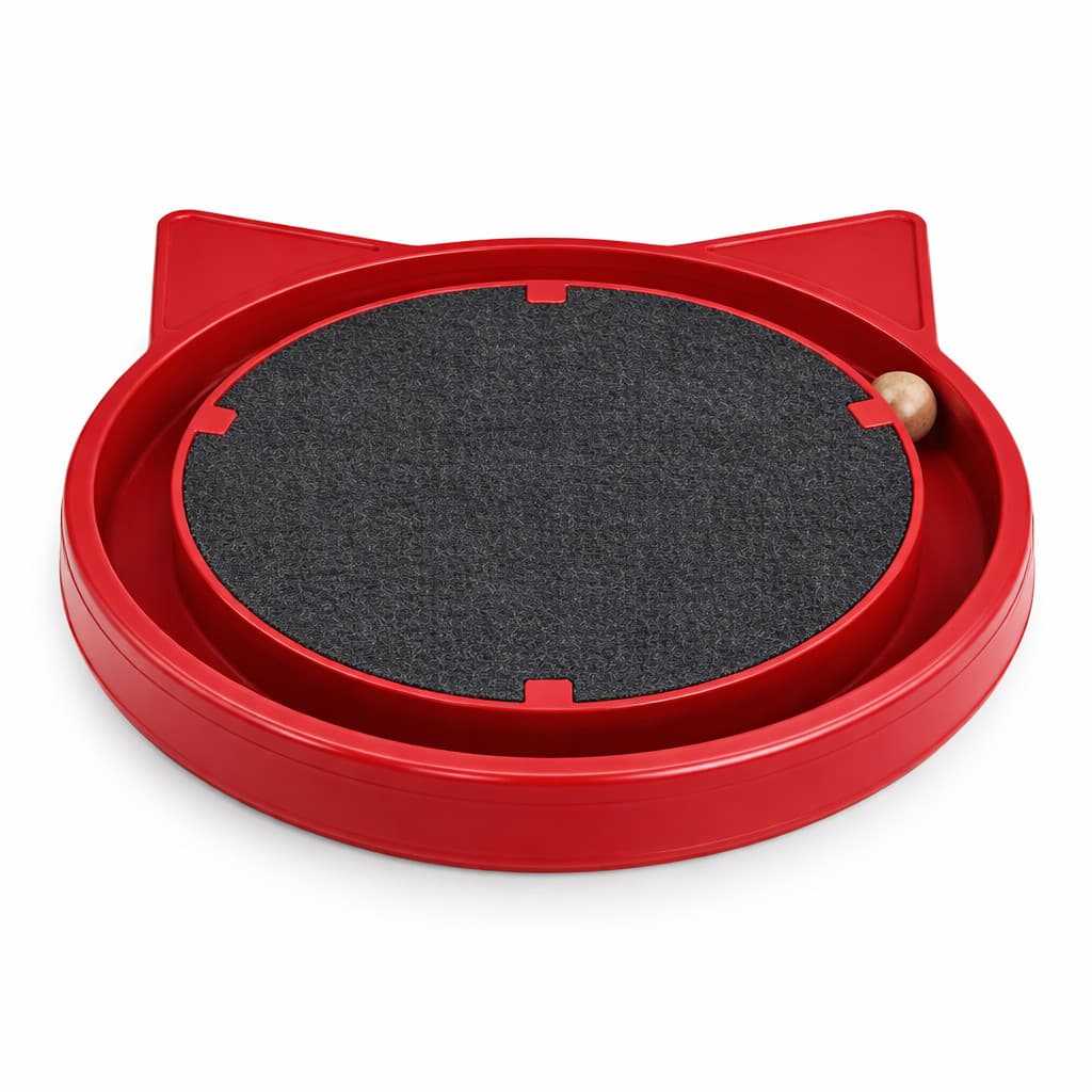 Brinquedo Interativo para Gatos Cat Relax com Arranhador Circular e Bola Rosa e Vermelho