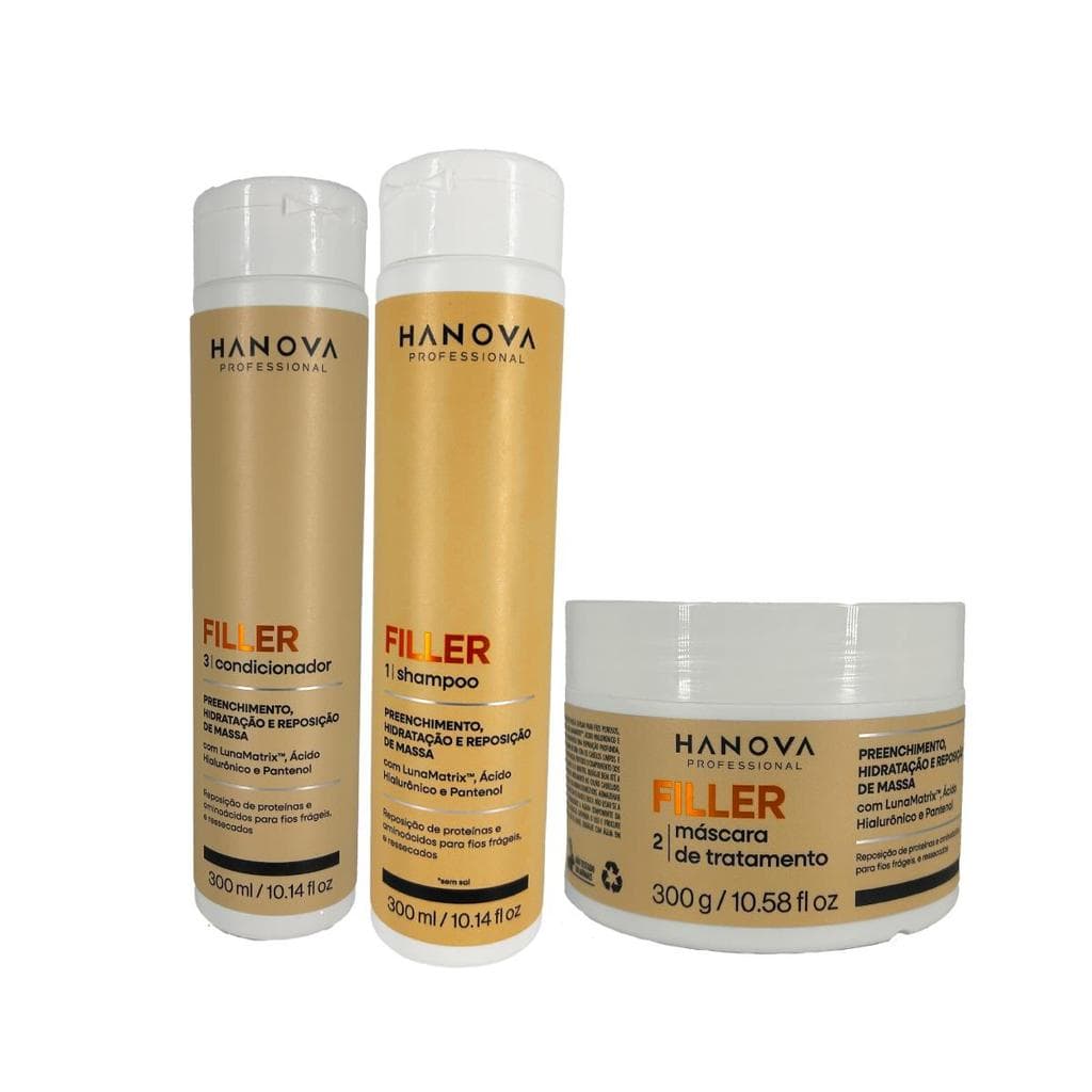 Kit Shampoo + Condicionador + Máscara Filler Hanova 300g