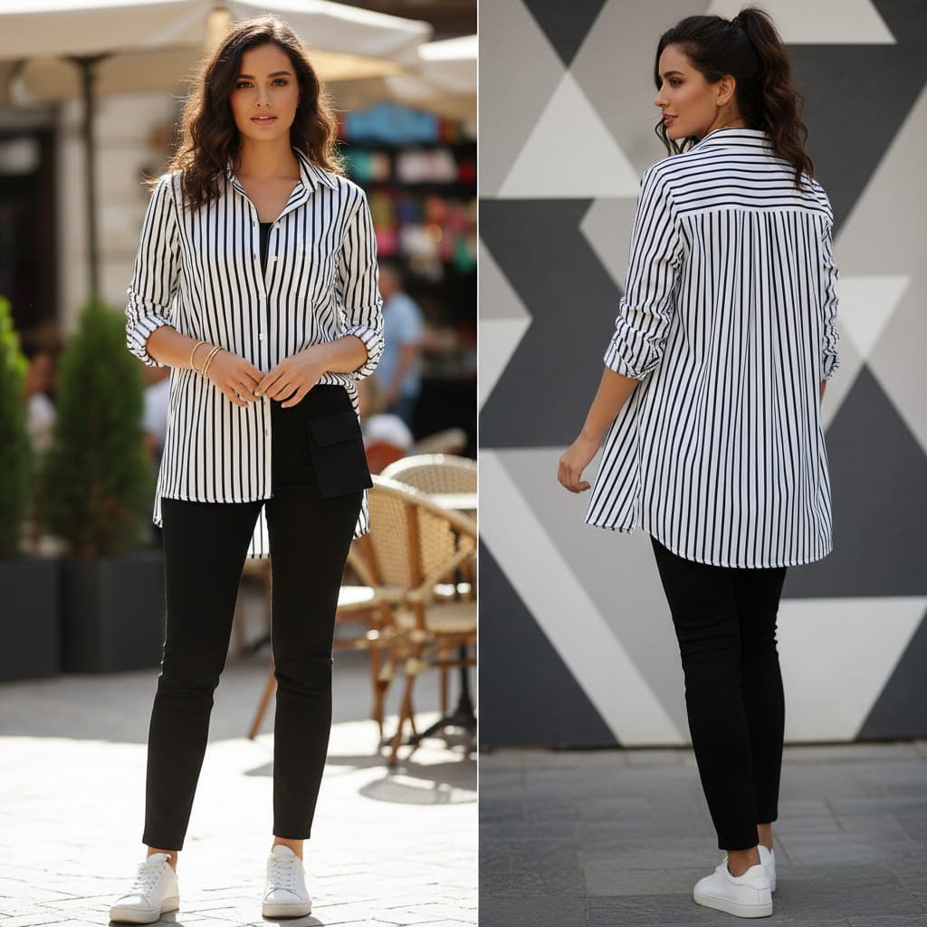 Camisa Social Listrada Feminina Crepinho Plus Size Do PP ao G3 Moda Feminina Envio Rápido