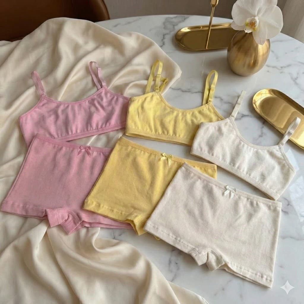 Kit 3 Peças Infantil Feminino Básico – Top com Regulagem e Calcinha Box em Cotton (M G GG)