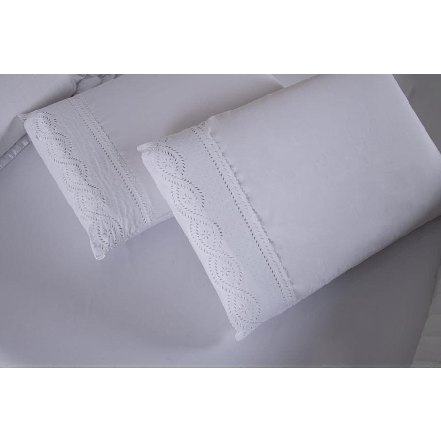 Lençol Casal Queen 03 Peças Com Bordado Ingles Percal 400 Fios