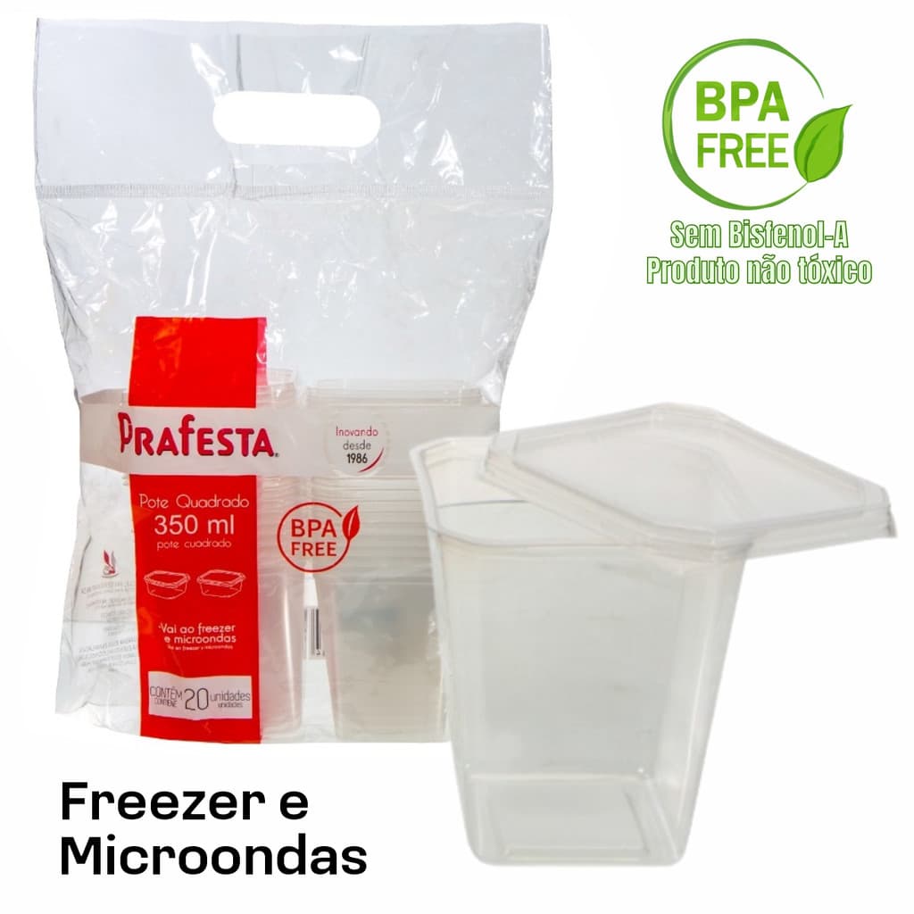 20 und Pote Para Bolo De Pote Quadrado Plástico Descartável Prafesta - 350ml