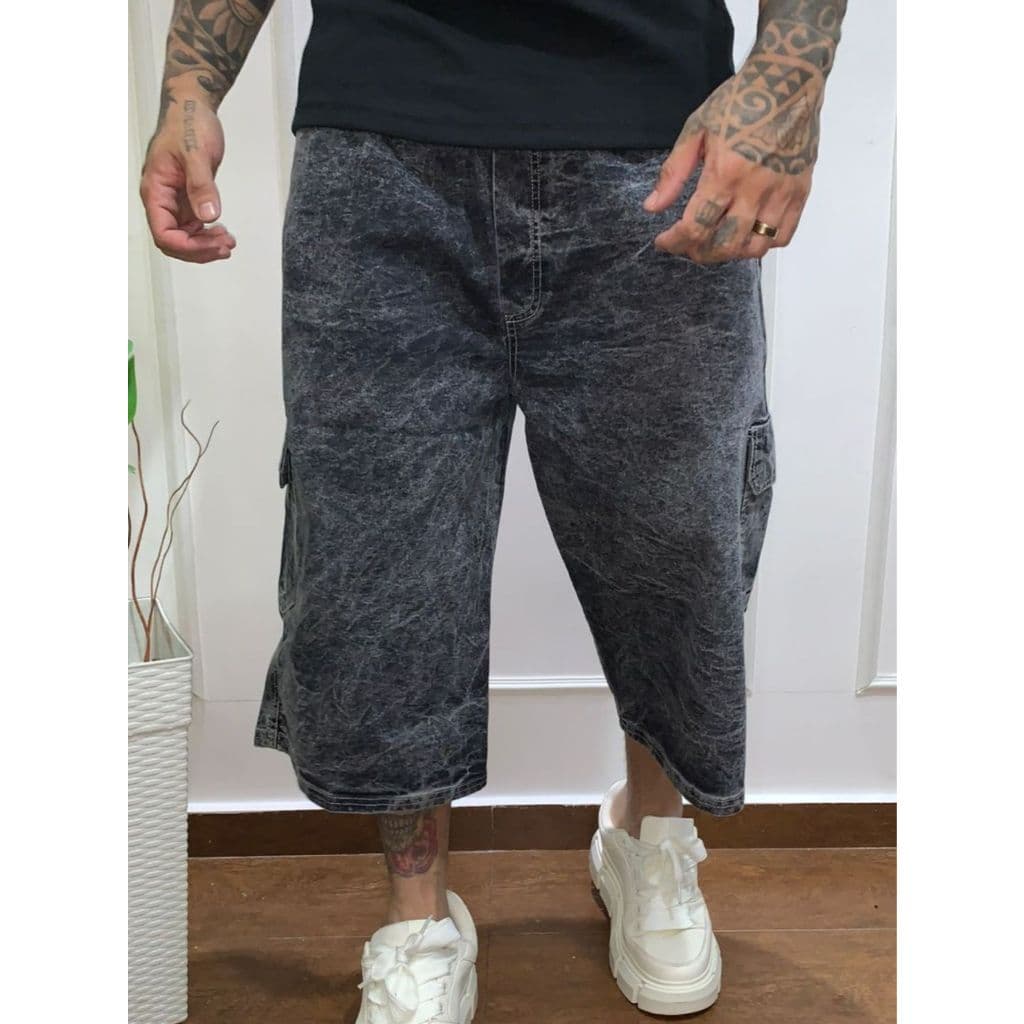 Bermuda Cargo Masculina Jeans/Sarja Oversized Larga Fabricação Própria