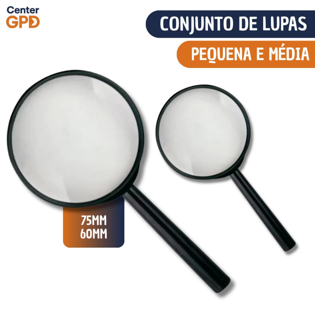 Conjunto de Lupa de Mão 60MM e 75MM | Acabamento Vidro | Pequena e Média -  Leitura Estudo Zoom