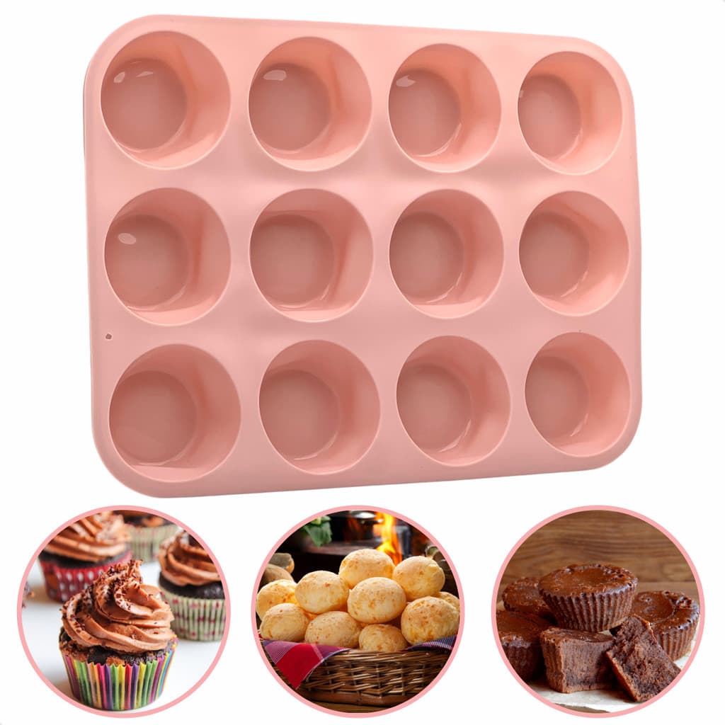 Assadeira De Silicone 12 Cavidades Forma Pão De Queijo Muffins Bolinhos Salmão