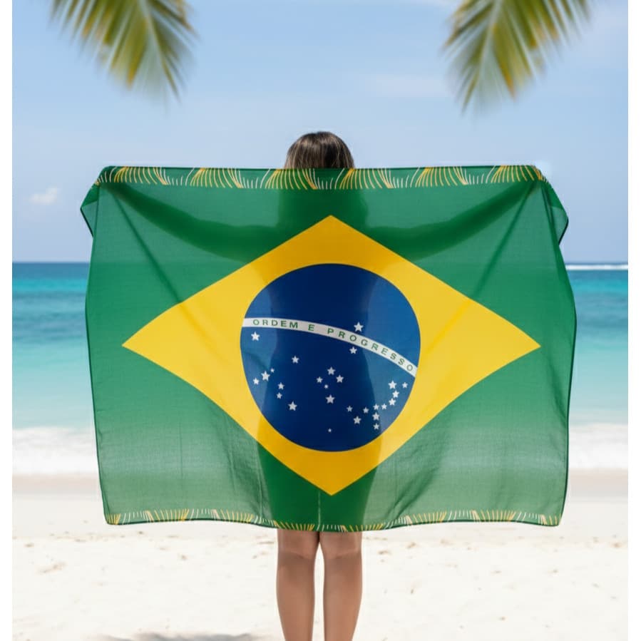 Canga Bandeira Brasil em Viscoline 100x150cm Saída de Praia Pareô Estampada – Brasil Copa do Mundo