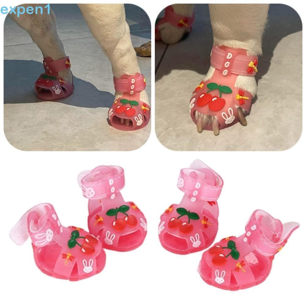 EXPEN 4 Pçs/Set Sandálias De Geléia De Verão Para Cachorro , Sapatos De Cão Respiráveis Antiderrapantes De Desenho Anima