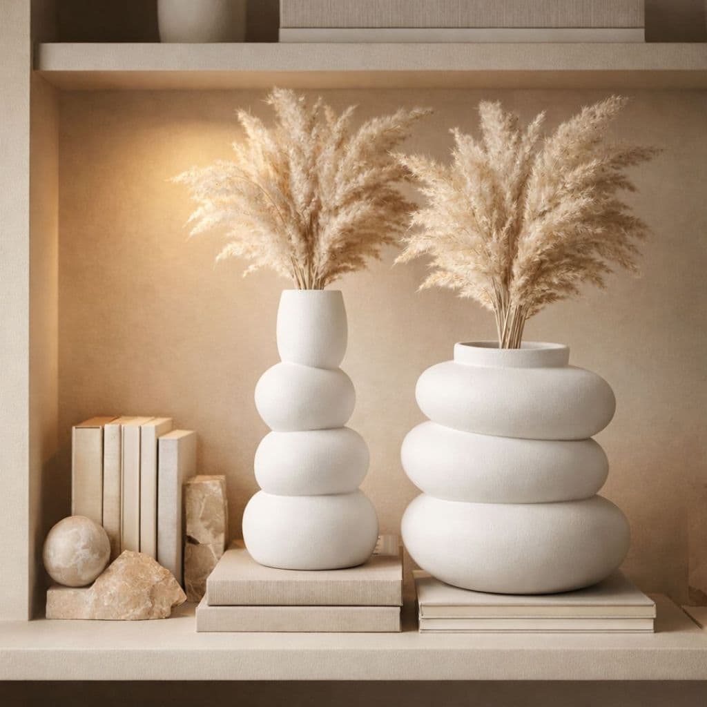 Kit Vaso Decorativo 2 Peças Branco Mesa Centro Sala Firenze Flint