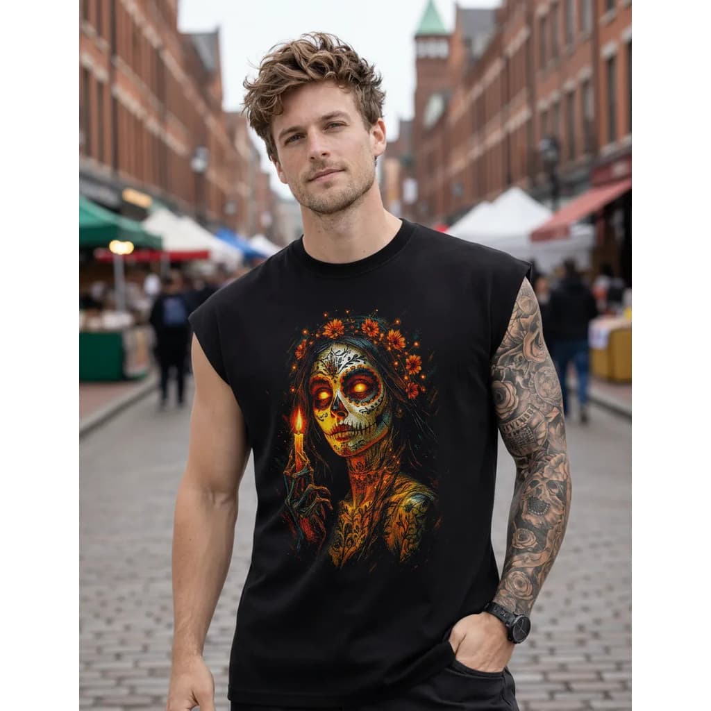 Camiseta Regata Oversized Mexicana Luz Caveira Sinist Cavada
