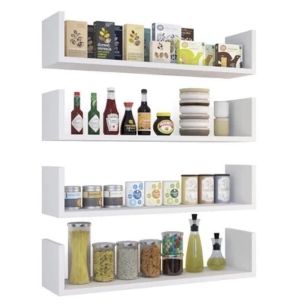 Kit 4 Prateleiras Nicho em U em MDF 50x15x10 - Suporte para Livro Quadro Decoração