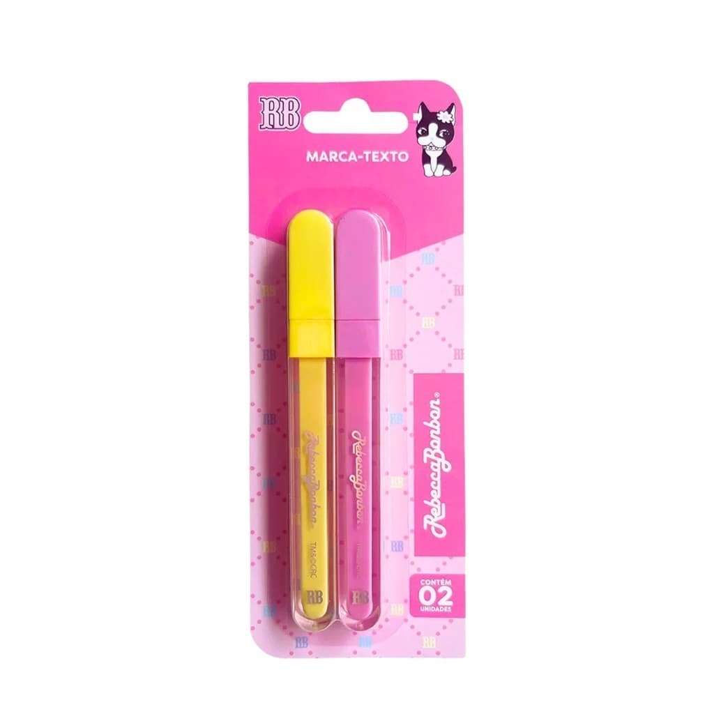 Marca-Texto Rebecca Bonbon C/ Ponta De Fibra Escolar Formato De Gloss 2 Cores Amarelo e Rosa Volta às Aulas - Skypaper