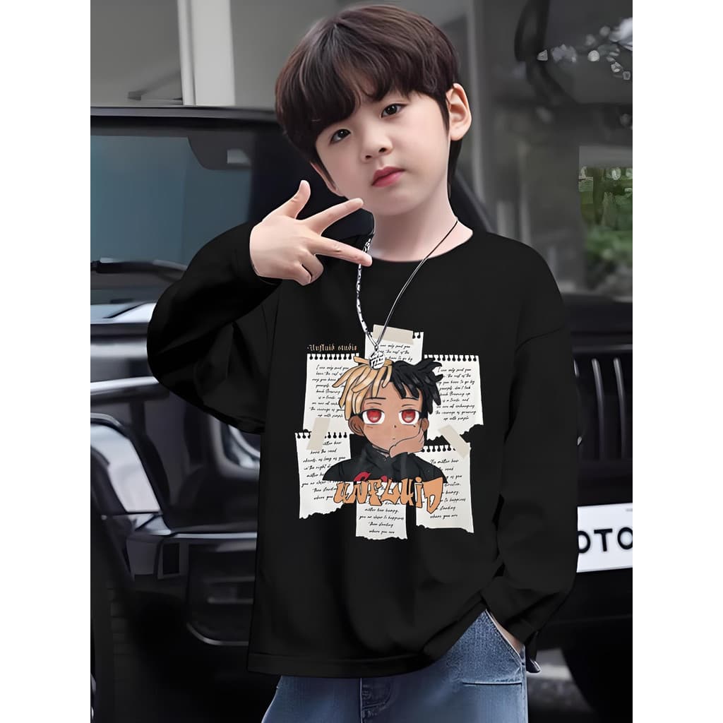 Meninos roupas de outono rufião bonito camiseta de manga comprida 2025 novo estilo primavera outono crianças puro algodã