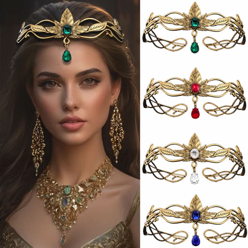 Vintage Cor De Ouro Rei Redondo Elfos Coroa Cristal Deusa Tiaras Feminino Homem Folha Bandana Diadema Acessórios Para O